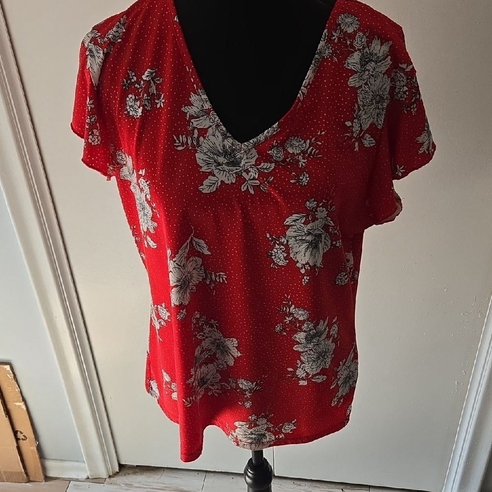 P337. Mandee Red Floral Women's Blouse